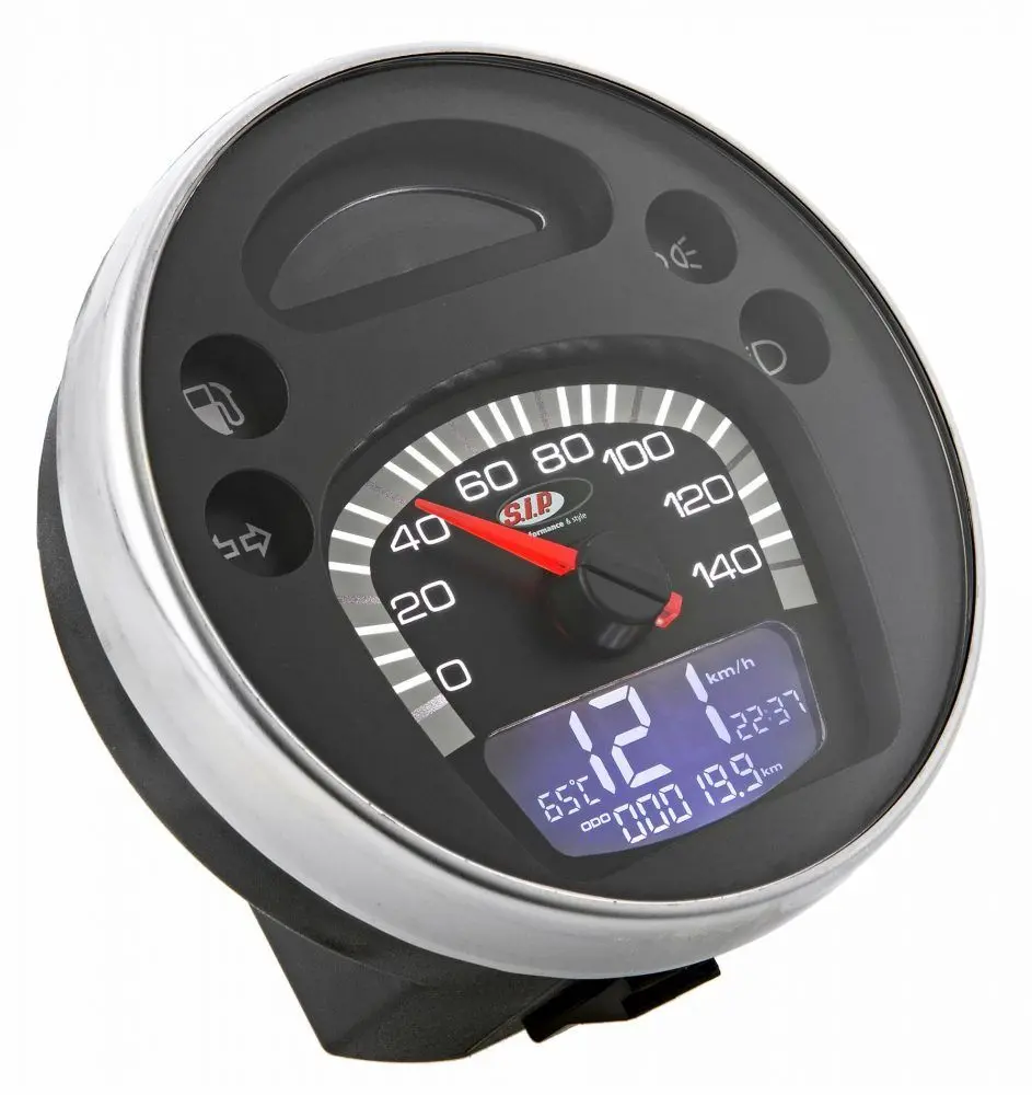 SIP Rev Counter nopeusmittari 2.0 <a href="https://italialaiset.fi/wp-content/uploads/2019/03/image-3.png"><img class="alignright size-full wp-image-17588" src="https://italialaiset.fi/wp-content/uploads/2019/03/image-3.png" alt="" width="70" height="23" /></a>Rev Counter SIP nopeusmittari Vespaan. Versio 2.0. Tumma mittaritaulu, jossa valkoiset numerot. Kehys ruostumatonta terästä. Sekä digitaalinen että analoginen näyttö. Mittarissa 24 eri toimintoa. <ul> <li>Vespa PX80-200 E Lusso</li> <li>`98/MY/`11</li> <li>myös Vespa GTV/GT 60 125-300ccm, - 140 (km/h/mph) / 14.000 (Umin/rpm), vaatii lisäreleen.</li> </ul> SIP Rev Counter nopeusmittari 2.0