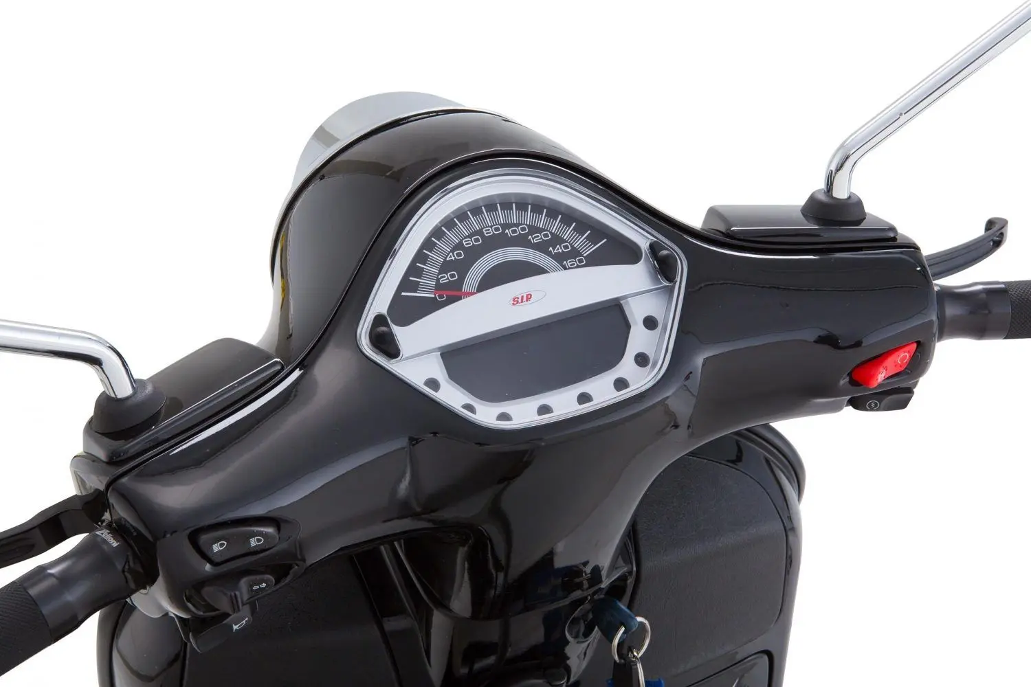 Nopeusmittari Vespa GTS asennettuna vinosti, vaalea näyttö