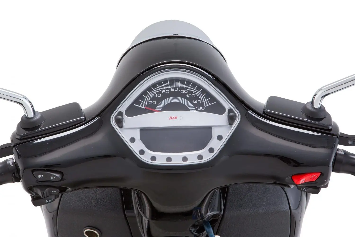 Nopeusmittari Vespa GTS asennettuna edestä, vaalea näyttö