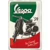 Vespa the Original Italian Classic kyltti. Materiaali tukevaa teräspeltiä. Peltiin pakotettu kohokuvio. Kulmissa valmiina reiät kiinnitystä varten. Kyltin koko 20x30 cm.