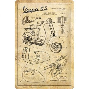 Vespa Parts Sketches, kyltti 20x30cm