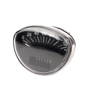 Nopeusmittari, musta pohja, Vespa Rally, Sprint ja PV