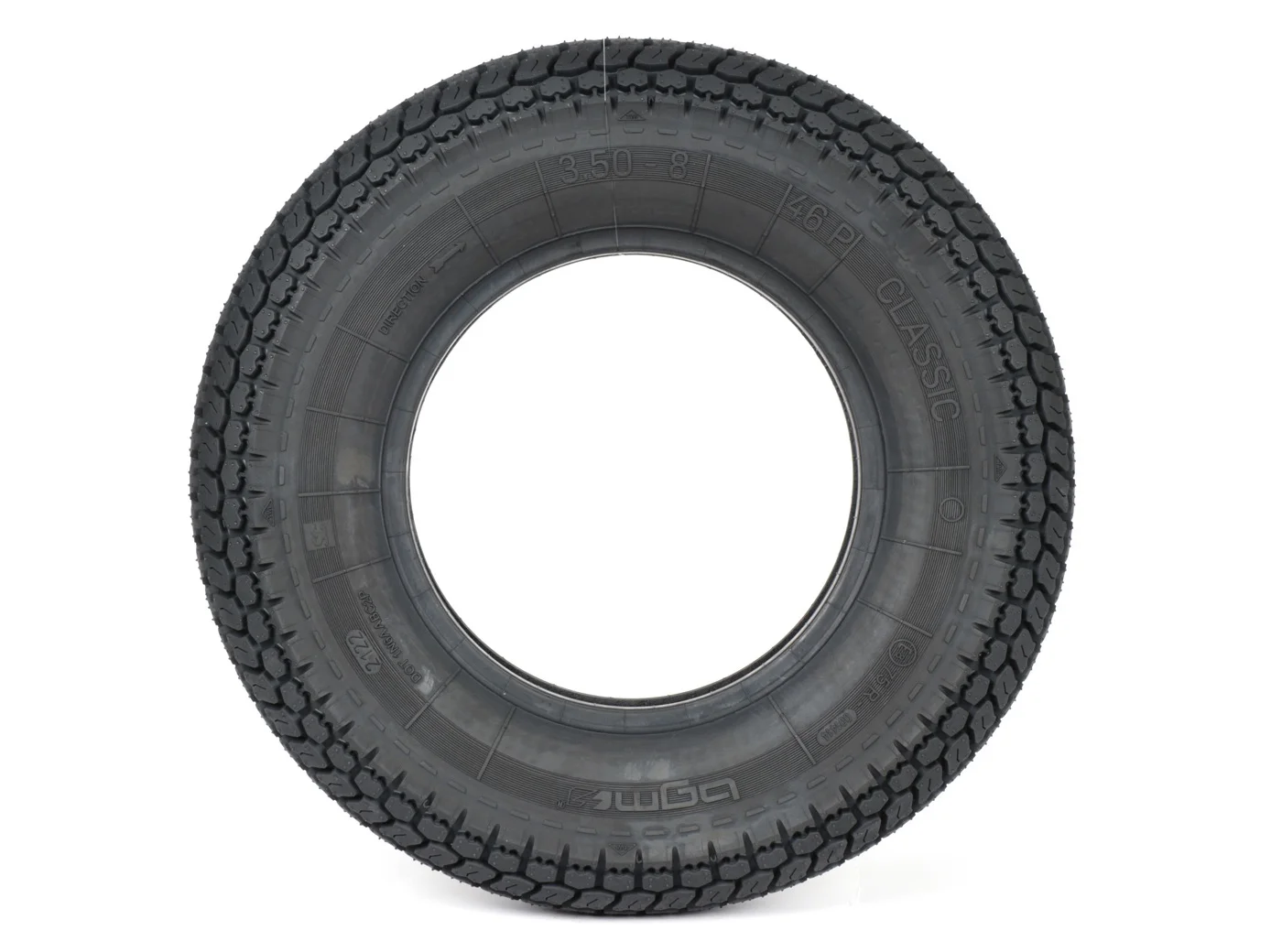 BGM Classic 3.50-8" TT 46P skootterirengas sivulta toinen puoli, renkaan toinen kylki