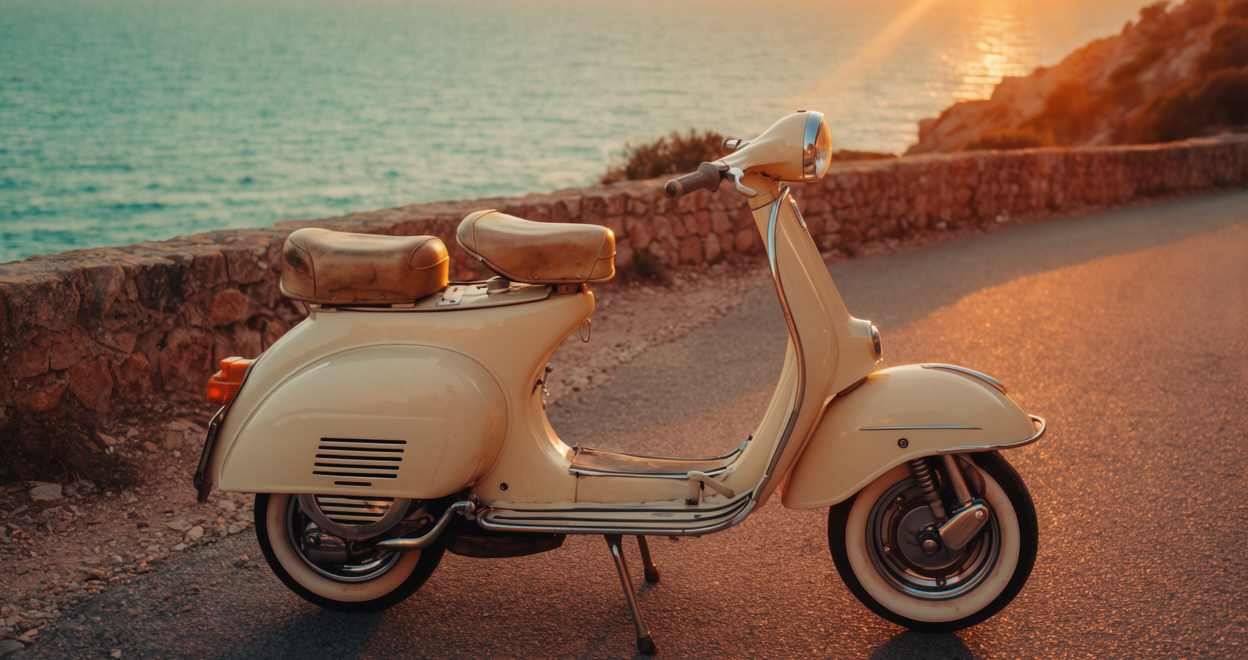 Vespa-skootteri meren rannalla