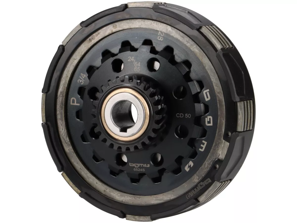 Kytkin BGM PRO Superstrong 2.0 Touring STD 24 hampainen, Vespa PX200 ja Rally 200 <a href="https://italialaiset.fi/wp-content/uploads/2021/01/BGM_PRO_c1.png"><img class="alignright size-full wp-image-30568" src="https://italialaiset.fi/wp-content/uploads/2021/01/BGM_PRO_c1.png" alt="" width="140" height="40" /></a>BGM PRO Superstrong 2.0 Touring STD -kytkin Ultralube-pinnoitteella, 24 hammasta ensiövälityksen 64/65-hampaiselle rattaalle. Sopii Vespa PX200- ja Rally 200 -malleihin. Korvaa aiemman mallin BGM8099D. <ul> <li>Valmistettu Saksassa</li> <li>Cosa2-tyyppiset kitkalevyt (teräs/korkki)</li> <li>Erittäin kestävä ja kevyt käyttää – sopii retkiajoon ja viritettyihin moottoreihin</li> <li>Ultralube-pinnoite vähentää kulumista</li> </ul> Kytkin BGM PRO Superstrong 2.0 Touring STD 24 hampainen, Vespa PX200 ja Rally 200 edestä, kytkin ja ratas