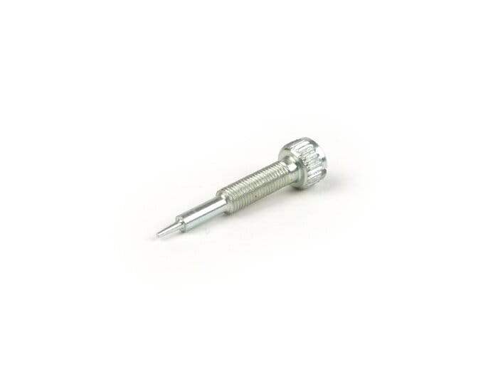 Seosruuvi Dellorto SHB, SHBC, M4 x 0,75 mm, 29 mm, ohut kärki, Vespa V50, PV, ET3 ja PK <img class="alignright size-full wp-image-45709" src="https://italialaiset.fi/wp-content/uploads/2026/09/Dellorto-logo.png" alt="Dellorto logo" width="140" height="42" /><p>Seosruuvi Dellorto SHB- ja SHBC-kaasuttimiin. Ruuvilla säädetään kaasuttimen tyhjäkäyntiseos.</p>
<ul>
<li>Kierre: M4 x 0,75 mm</li>
<li>Pituus: 29 mm</li>
<li>Kärki: ohut</li>
<li>Valmistaja: Dellorto</li>
</ul>
<p>Samaan kaasutinsarjaan on myös 27 mm seosruuvi paksulla kärjellä, joten vertaa kärjen muotoa ja pituutta vanhaan ruuviin ennen tilausta. Jousi ei sisälly toimitukseen.</p> Seosruuvi Dellorto SHB, SHBC, M4 x 0,75 mm, 29 mm, ohut kärki, Vespa V50, PV, ET3 ja PK kärki, ohut neulamainen kärki edessä