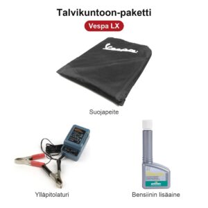 Talvikuntoon-paketti Vespa LX: suojapeite, ylläpitolaturi ja Motorex-bensiinin lisäaine