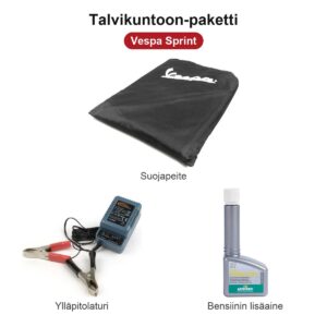 Talvikuntoon-paketti Vespa Sprint: suojapeite, ylläpitolaturi ja Motorex-bensiinin lisäaine